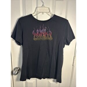 Hannah Womens Size XL Black Bling Rhinestone T-shirt Short Sleeve